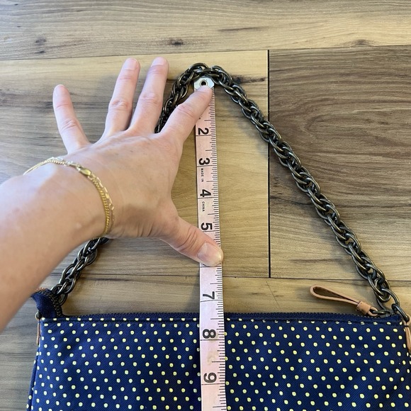 J Crew Silk Purse With Chain Strap Blue Polka Dots NWOT Going Out Date Night - Picture 8 of 12